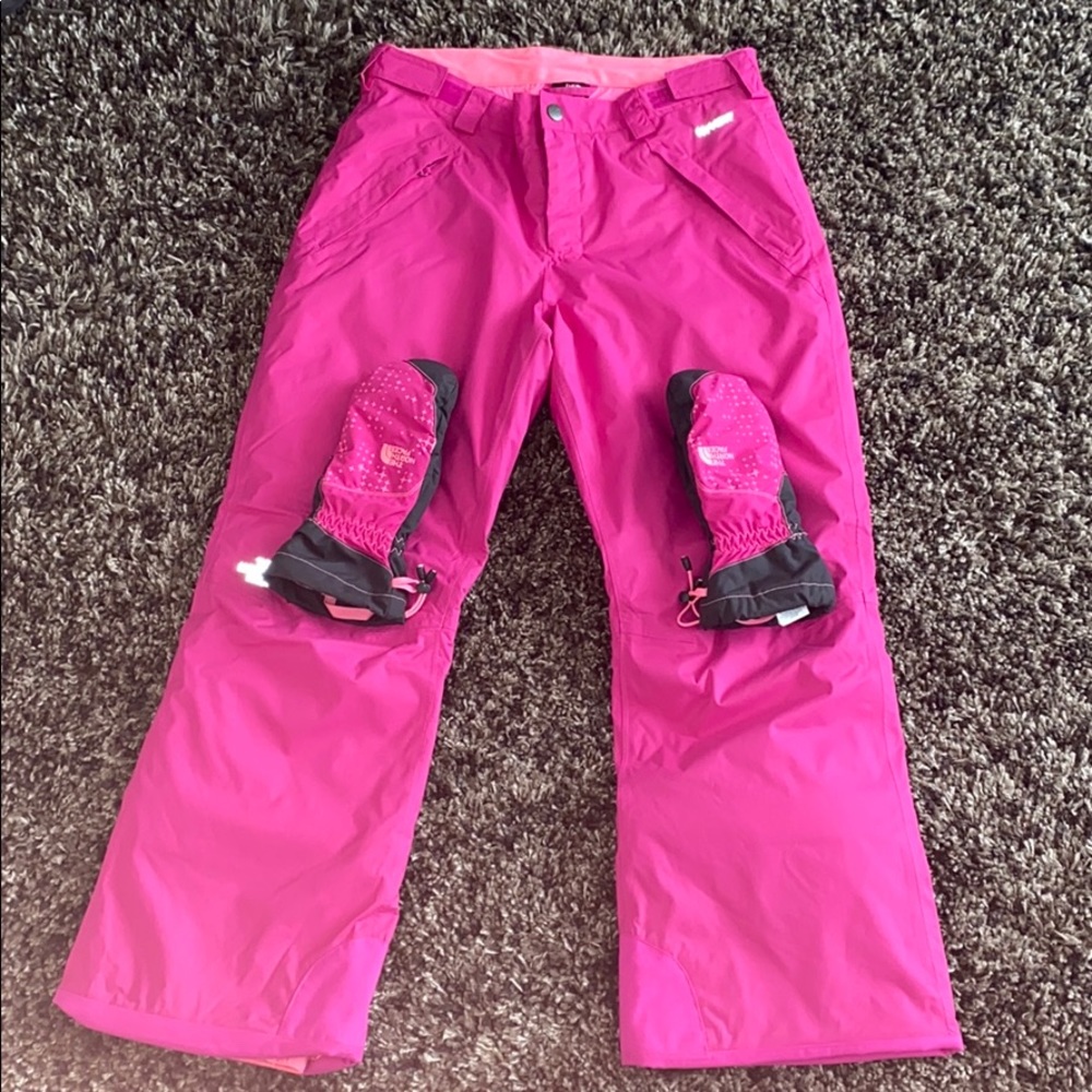 Big Girls North Face Snow pants and Mittens bundle